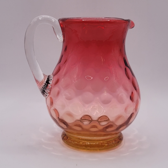 Antique Other - Vtg Cranberry Amberina Victorian Optic Hand Blown Coin Dot Creamer Vase Pitcher